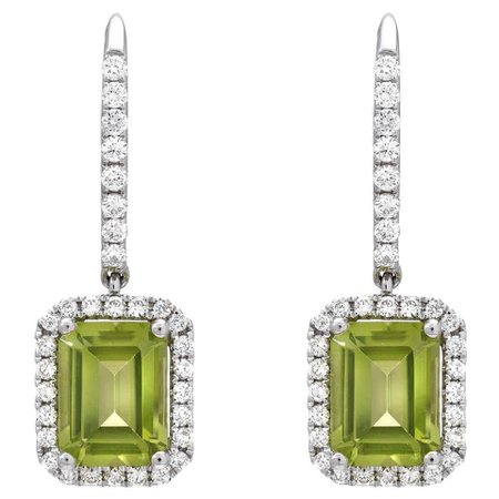 Peridot Earrings 3.20 Carat Emerald Cut For Sale at 1stdibs