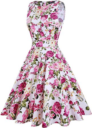 Amazon.com: OWIN Women's Vintage 1950's Floral Spring Garden Rockabilly Swing Prom Party Cocktail Dress… : Clothing, Shoes & Jewelry