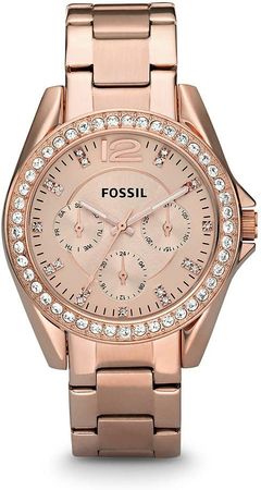 Amazon.com: Fossil Women's Riley Quartz Stainless Steel Multifunction Watch, Color: Rose Gold Glitz (Model: ES2811) : Fossil: Clothing, Shoes & Jewelry
