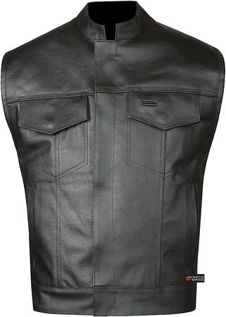 Amazon.com: SOA Men's Leather Vest Anarchy Motorcycle Biker Club Concealed Carry Gun Pockets Single Back Panel Outlaws Black : Automotive
