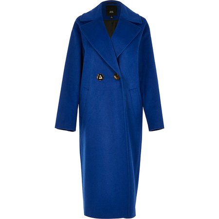 Blue slouch long line coat | River Island