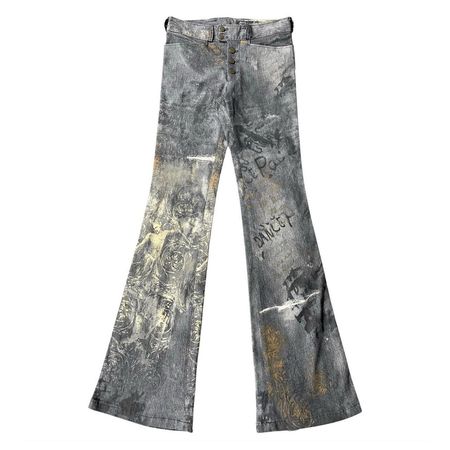 Gray Printed Grunge Harajuku Flare Pants