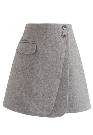 Double Flap Wool-Blend Mini Skirt in Grey - NEW ARRIVALS - Retro, Indie and Unique Fashion