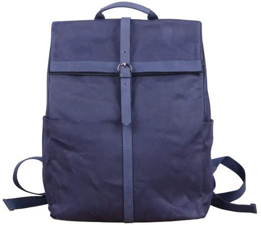Touri 15'' Fold-Over Waxed Canvas & Leather Backpack In Mid-Night Blue