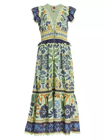 Shop Farm Rio Ocean Tapestry Suzani Cotton Midi-Dress | Saks Fifth Avenue