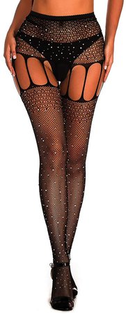 AROOMVE Sparkle Rhinestone Stockings Women Sexy Crystal Pantyhose Fishnet Tights at Amazon Women’s Clothing store