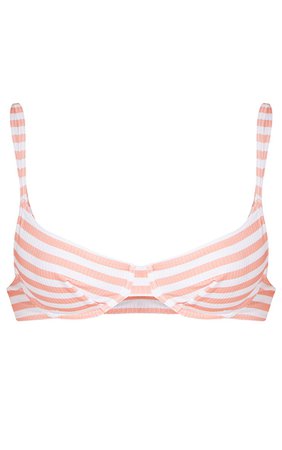 Coral Textured Stripe Underwire Bikini Top | PrettyLittleThing