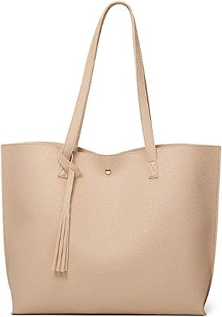 Amazon.com: Women's Soft Faux Leather Tote Shoulder Bag from Dreubea, Big Capacity Tassel Handbag Khaki : Clothing, Shoes & Jewelry