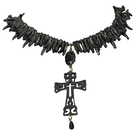 Vintage JEAN PAUL GAULTIER Gothic Nugget Cross Necklace For Sale at 1stDibs