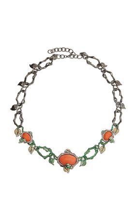 Coral In Deco 18k White Gold Sapphire And Diamond Necklace By Wendy Yue | Moda Operandi