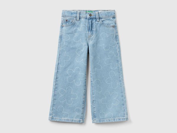 Jeans wide fit com flores - Azul-Celeste | Benetton