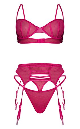 Hot Pink Dobby Mesh Underwired Bra | Lingerie | PrettyLittleThing AUS