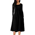 Wolddress Womens Casual Long Sleeve Loose Flare Pockets Plus Size Party Midi Dress Black 2X at Amazon Women’s Clothing store