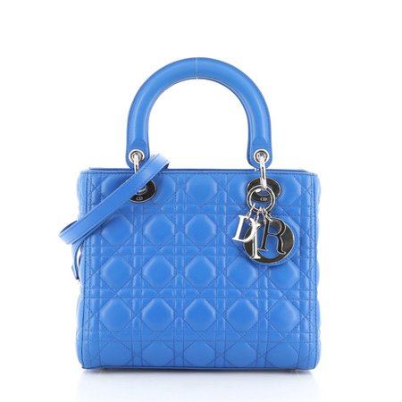 Christian Dior Lady Dior Handbag Cannage Quilt Lambskin Medium Blue 4704002 – Rebag