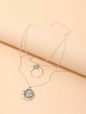 Moon & Sun Layered Chain Necklace | SHEIN USA