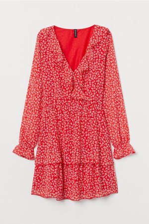 Chiffon Dress - Red/floral - Ladies | H&M US