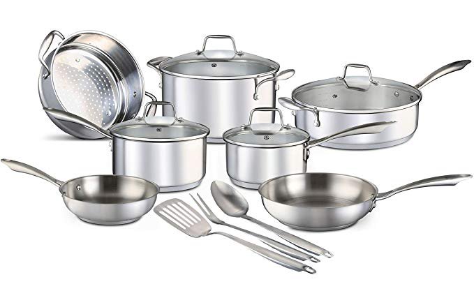 Chef's Star 14 Piece Stainless Steel Pots and Pans Set Professional Grade Kitchen Induction Cookware + Oven and Freezer Safe + Impact-Bonded Technology + Includes Three Cooking Utensils: Amazon.ca: Home & Kitchen