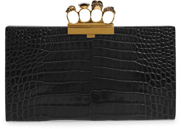 Croc Embossed Leather Knuckle Clutch