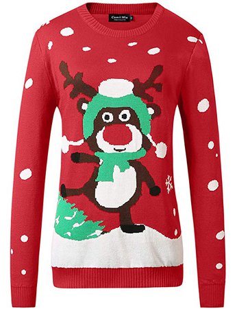 Camii Mia Women's Xmas Party Crew Neck Pullover Ugly Christmas Sweater (X-Large, Dark Red(4014)) at Amazon Women’s Clothing store
