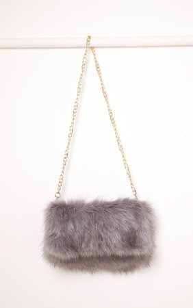 Kylah Grey Faux Fur Clutch Bag | Bras | PrettyLittleThing