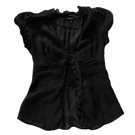 button up black blouse ruffle