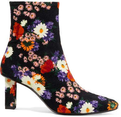 Brando Floral-print Velvet Ankle Boots - Black