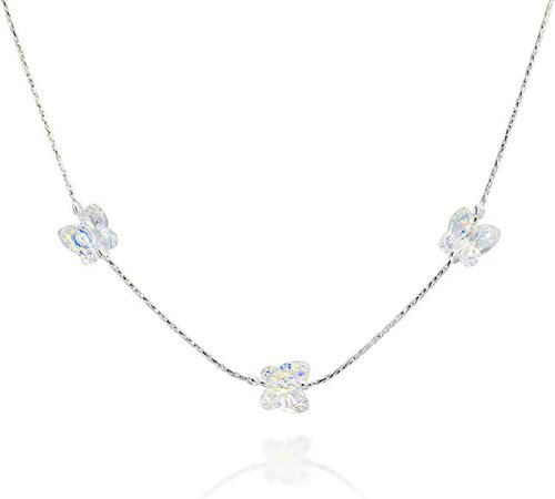 Amazon.com: Girls Butterfly Necklace Made with Original Swarovski AB Crystal & 925 Sterling Silver, 16" + 4 Extender: Jewelry
