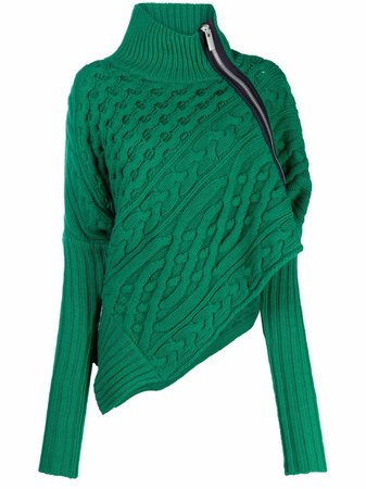 Shop Sacai asymmetric cable-knit cardigan with Express Delivery - FARFETCH