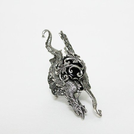 Silver Dragon Statement Ring, Game of Thrones Style Medieval Gothic Ri - Jewelshart Inc