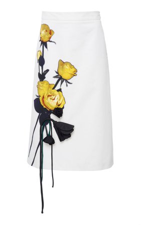 Prada Appliquéd Floral-Print Cotton-Crepe Midi Skirt Size: 42