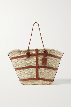 Watermill Large Leather-trimmed Raffia Tote - Neutral