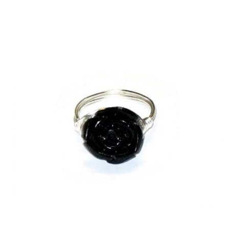 Black Flower Wire Wrapped Ring