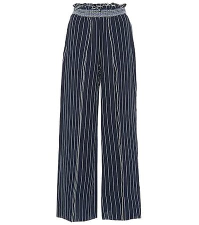 Striped slit-front wide-leg pants