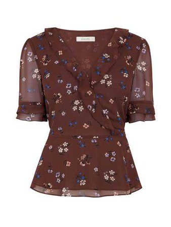 Oasis Chocolate Ditsy Angel Sleeve Top - House of Fraser