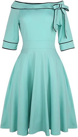 Women's Casual Off Shoulder Pocket Bowknot Rockabilly Swing Vintage Cocktail Party Dress 188 at Amazon Women’s Clothing store