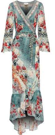Her Heirloom Embellished Printed Silk Crepe De Chine Maxi Wrap Dress