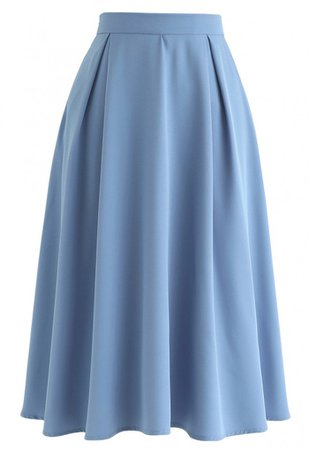 Side Zip Pleated A-Line Midi Skirt in Blue - NEW ARRIVALS - Retro, Indie and Unique Fashion