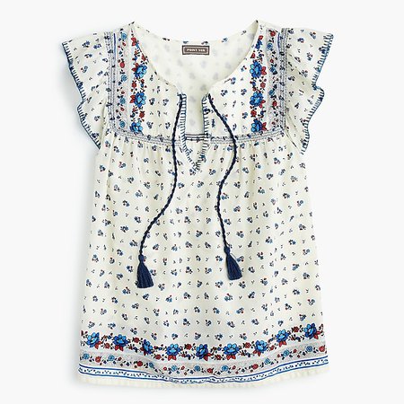 Women's Petite Point Sur Flutter-Sleeve Peasant Top In Cotton Voile - Women's Shirts | J.Crew