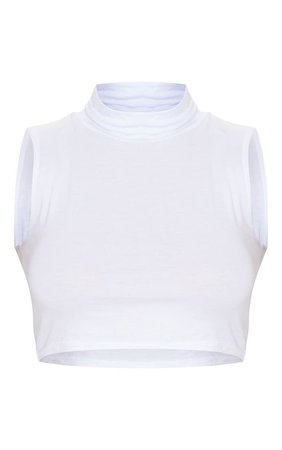 Essential White Cotton Roll Neck Crop Top | PrettyLittleThing USA