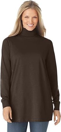 Woman Within Women's Plus Size Perfect Long-Sleeve Turtleneck Tee Shirt at Amazon Women’s Clothing store