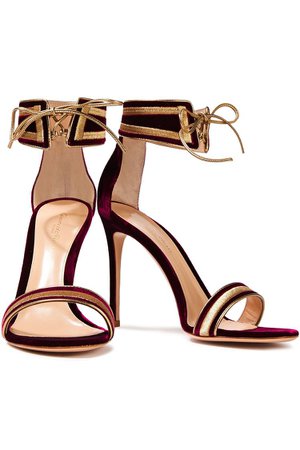 Plum Augusta metallic-trimmed embroidered velvet sandals | Sale up to 70% off | THE OUTNET | GIANVITO ROSSI | THE OUTNET