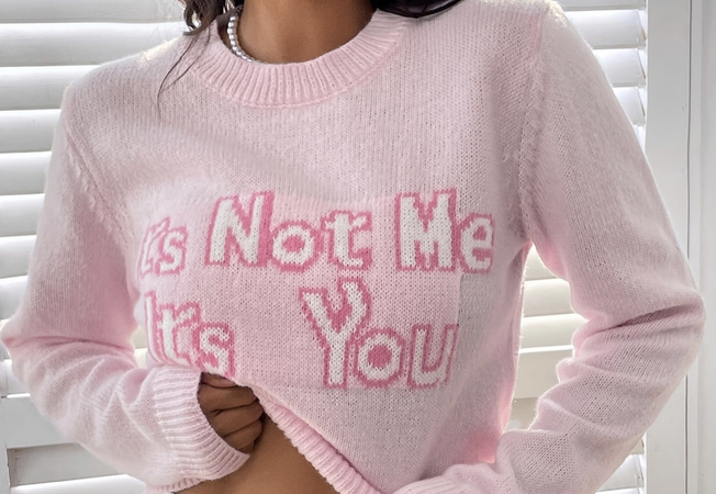 pink slogan jumper