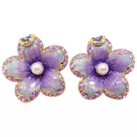 Jay Strongwater “Spring Blossom” Enamel, Crystal and Simulated Pearl Earrings For Sale at 1stDibs