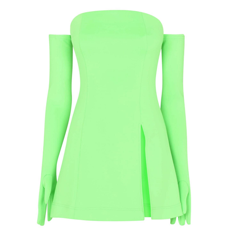 neon green Bardot dress
