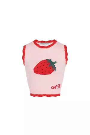 SLEEVELESS KNITTED MOHAIR TOP WITH STRAWBERRY – Alessandra Rich