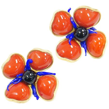 1970s Maison Gripoix for Jean Patou Poppy Red Earrings For Sale at 1stdibs