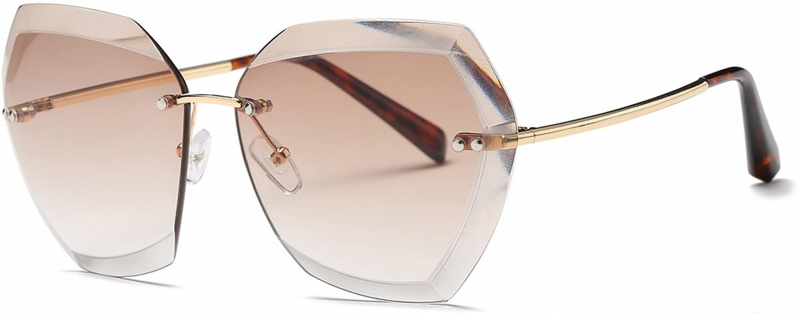 Amazon.com: AEVOGUE Sunglasses For Women Oversized Rimless Diamond Cutting Lens Sun Glasses AE0534 (Gold Frame/Brown Lens): Clothing