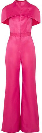 Cape-effect Wool And Silk-blend Satin Jumpsuit - Pink