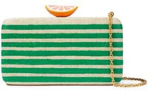 Appliqued Striped Woven Straw Clutch