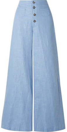 STAUD - Martin Linen-blend Wide-leg Pants - Sky blue